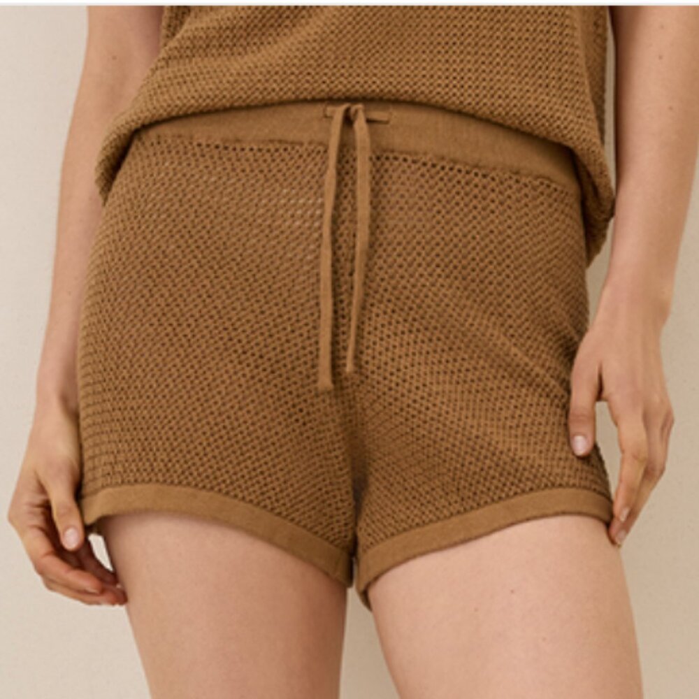 Pact Brown Knit Drawstring Shorts